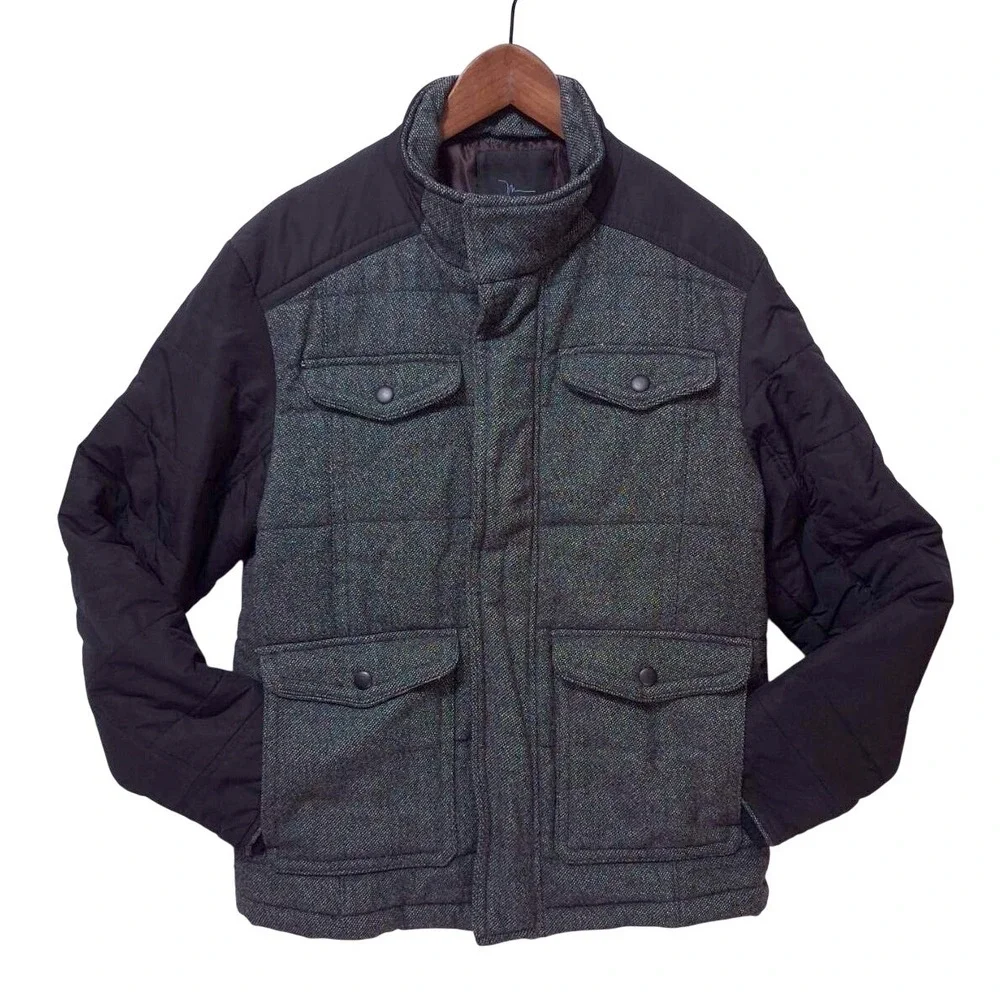Marc Anthony Wool‎ Quilted Field Jacket Coat Mens S Ribbed Cuff Full Zip Snap